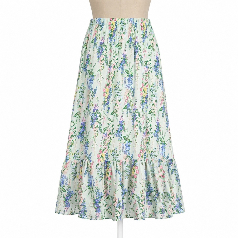Floral Fairy Flare Midi Skirt Size XS Multicolor Elastic‎ Waist Garden Romantic
